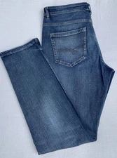 Next Straight Leg Jeans Mens W 34 L Blue Slim Fit Distressed Faded Stretch Denim