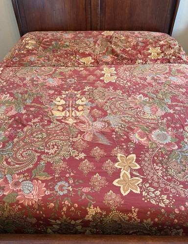 Pottery Barn Queen/Full Duvet Cover With 2 Shams Floral Paisley Rust Red