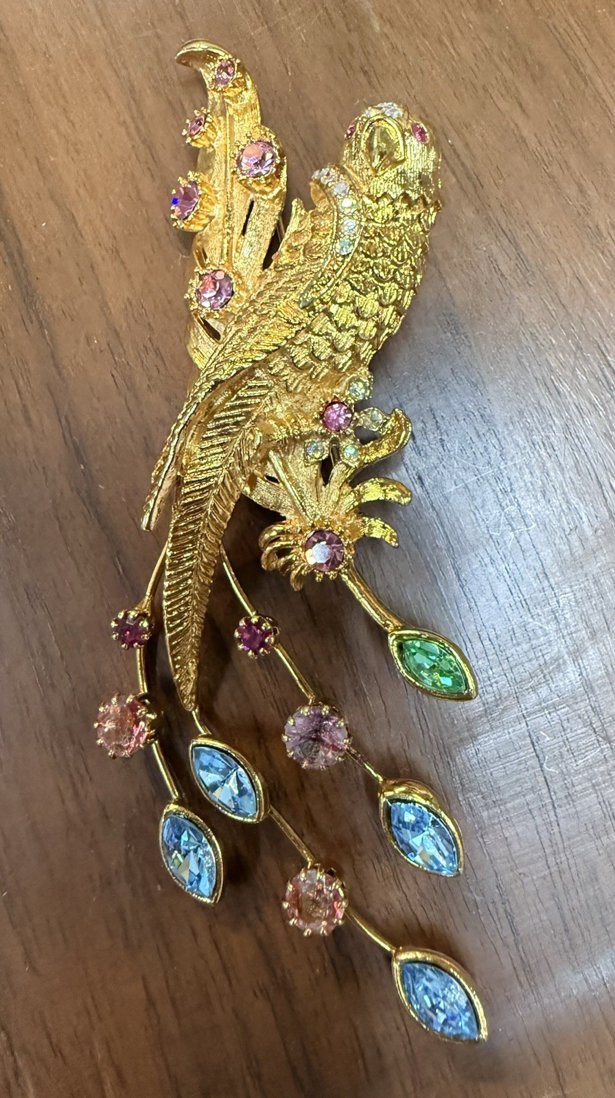 Vintage Bird Pin Brooch GRAZIANO Multicolored Rhinestone