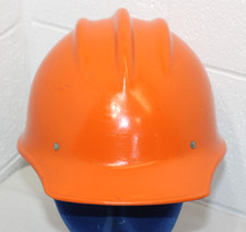 Vintage ORANGE Bullard Fiberglass Hard Boiled HARD HAT - hairline crack (LOOK)