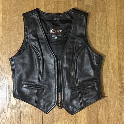 Xpert Performance Gear Leather Vest Unisex L Black Zippered Sleeveless Pockets