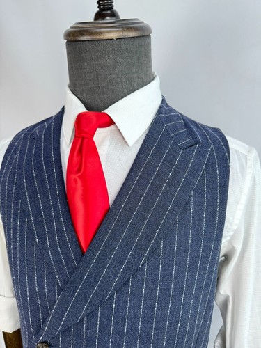 SuitSupply Pierre DB Waistcoat Vest Peak Lapel Wool Blue custom made US size 38S - Picture 4 of 22