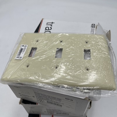 30 Hubbell NP3I Ivory 3-Gang Toggle Unbreakable Nylon Standard Wallplate Cover