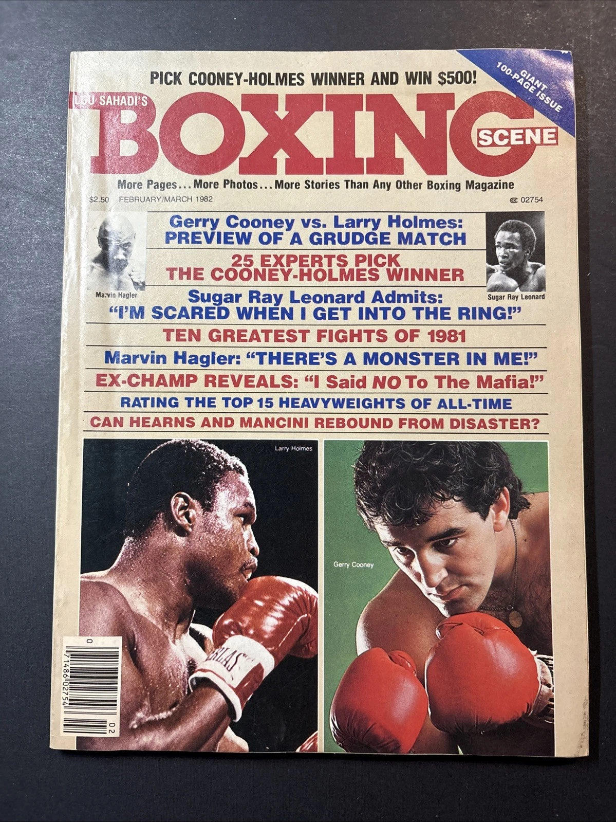 Lou Sahadi's Boxing Scene Magazine Feb/Mar 1982 Cooney vs Holmes Hagler Leonard - Picture 1 of 8