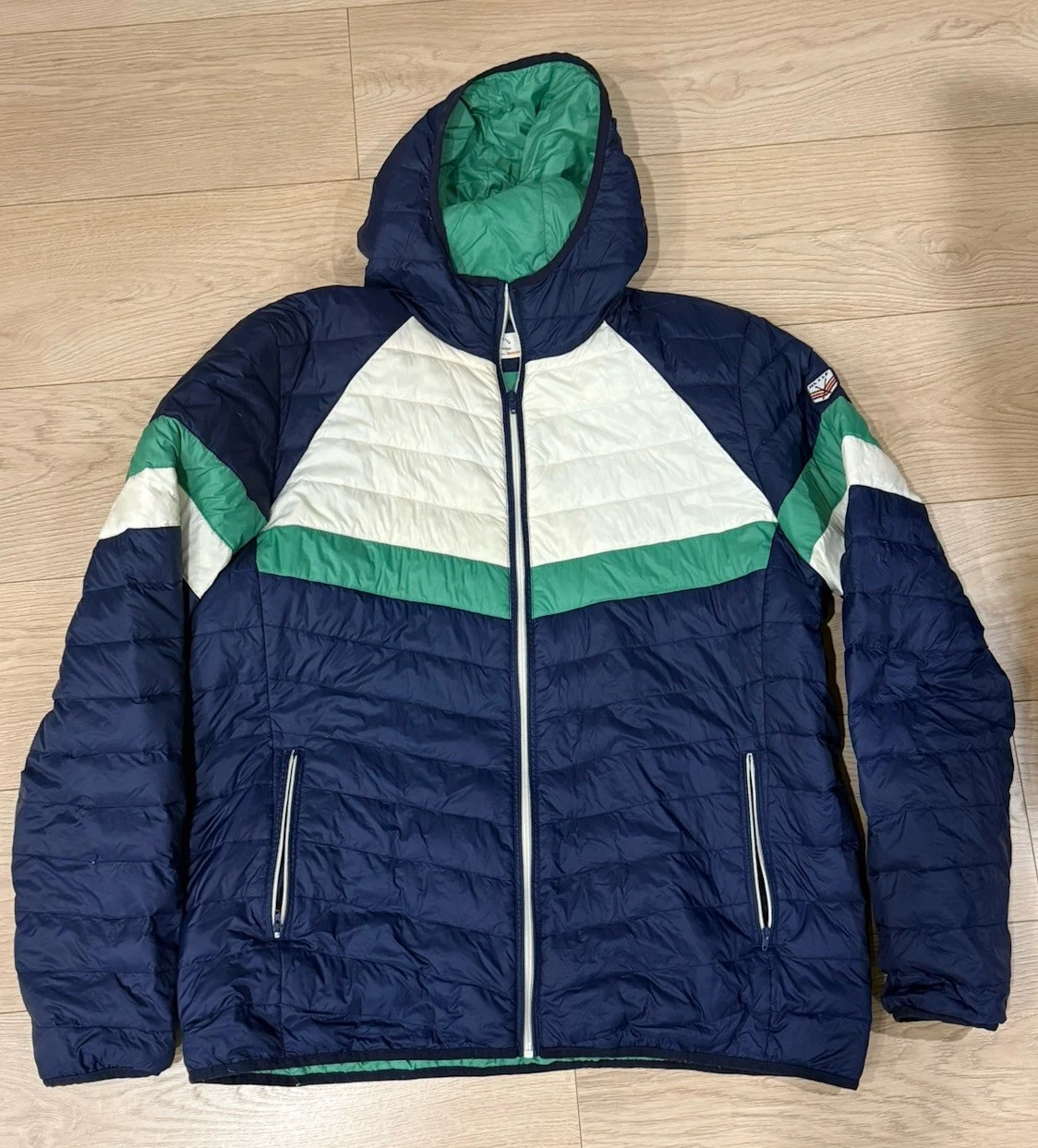 Marine Layer x Lost & Found Men’s XL Hooded Colorblock Down Full Zip Puffer - product detail image 1