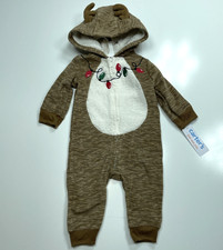 NWT Carters Just For You Sz 6M Christmas Reindeer Zip Up Sherpa Hooded Romper
