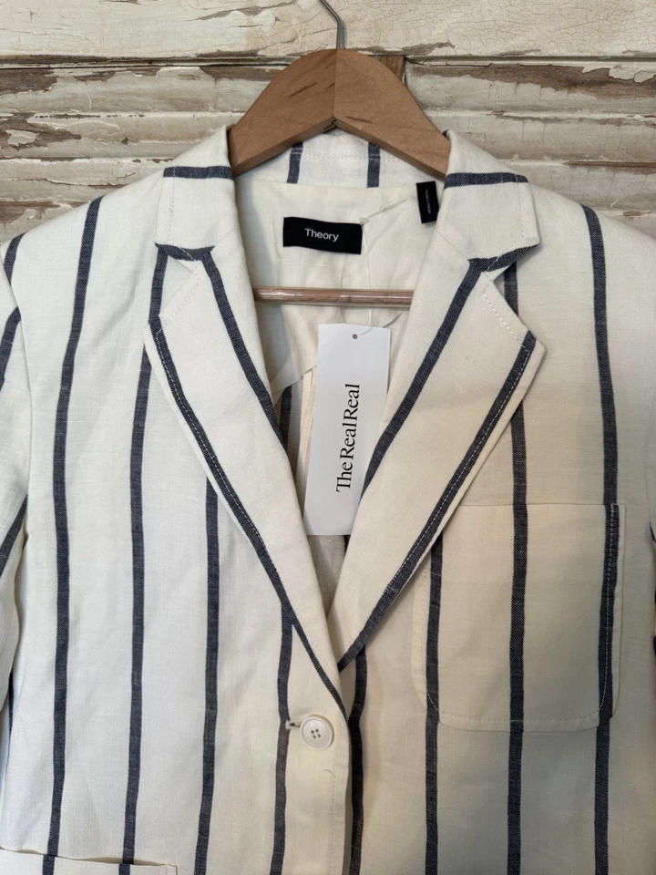 Blazer de mujer Theory a rayas de lino talla 8 Foto 3 de 4