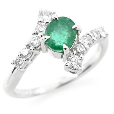 Natural Emerald 0.4ct Diamant Wrap Bypass Ring Pt900 Platin Feinschmuck Geschenk