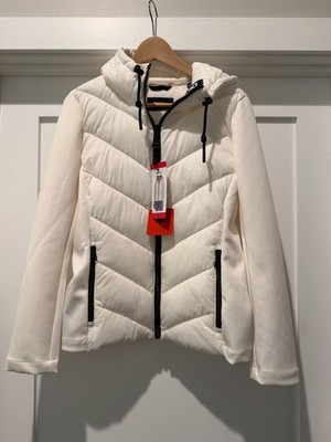 DKNY Women's M White/ Ivory Quilted Hooded Jacket Great For Fall or Winter NWT