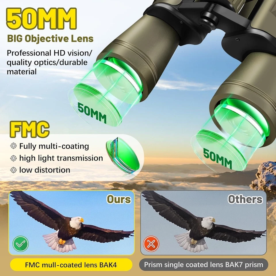20x50 Fernglas für Erwachsene HD Fernglas mit Nachtsicht Kompaktes Ferngläser - Bild 2 von 4