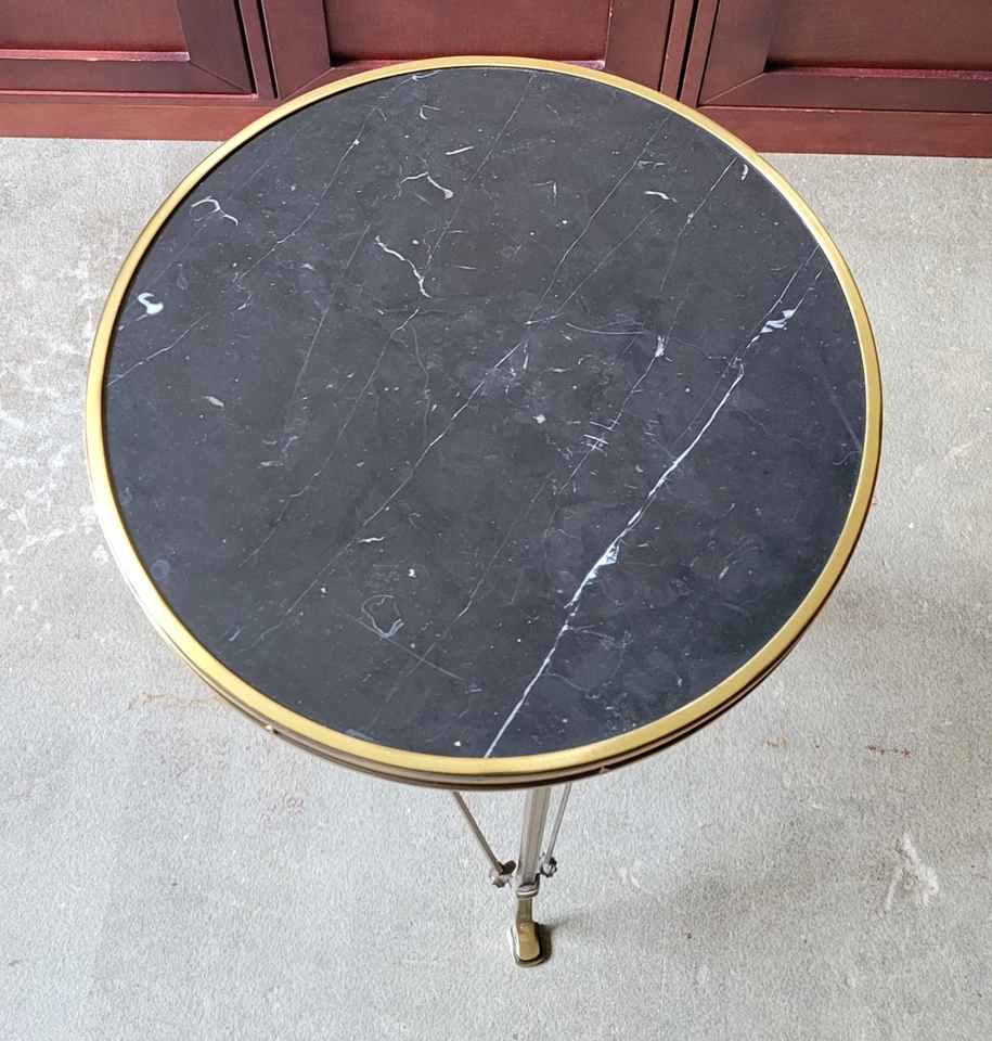 FRENCH DIRECTOIRE STYLE BLACK MARBLE & BRASS GUERIDON SIDE TABLE GREAT CONDITION - Image 2 of 4