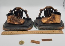 Vintage Copper Colored Bronzed Pair Baby Shoes Bookends Display set of 2