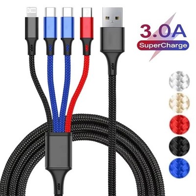3-in-1/4-in-1 USB Charging Cable Fast 3A Quick Charge Type-C,Micro USB & iPhone