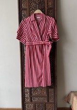 Sandro Paris Red White Striped Wrap Midi Dress Short Sleeve Belted Sz 40 US 8 M