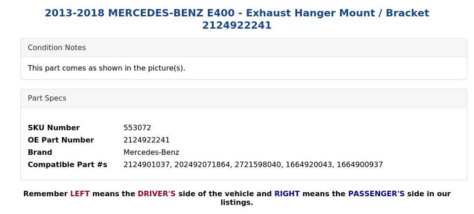 Mercedes-Benz E400 2013-2018 - Soporte de suspensión de escape 2124922241 Foto 4 de 4