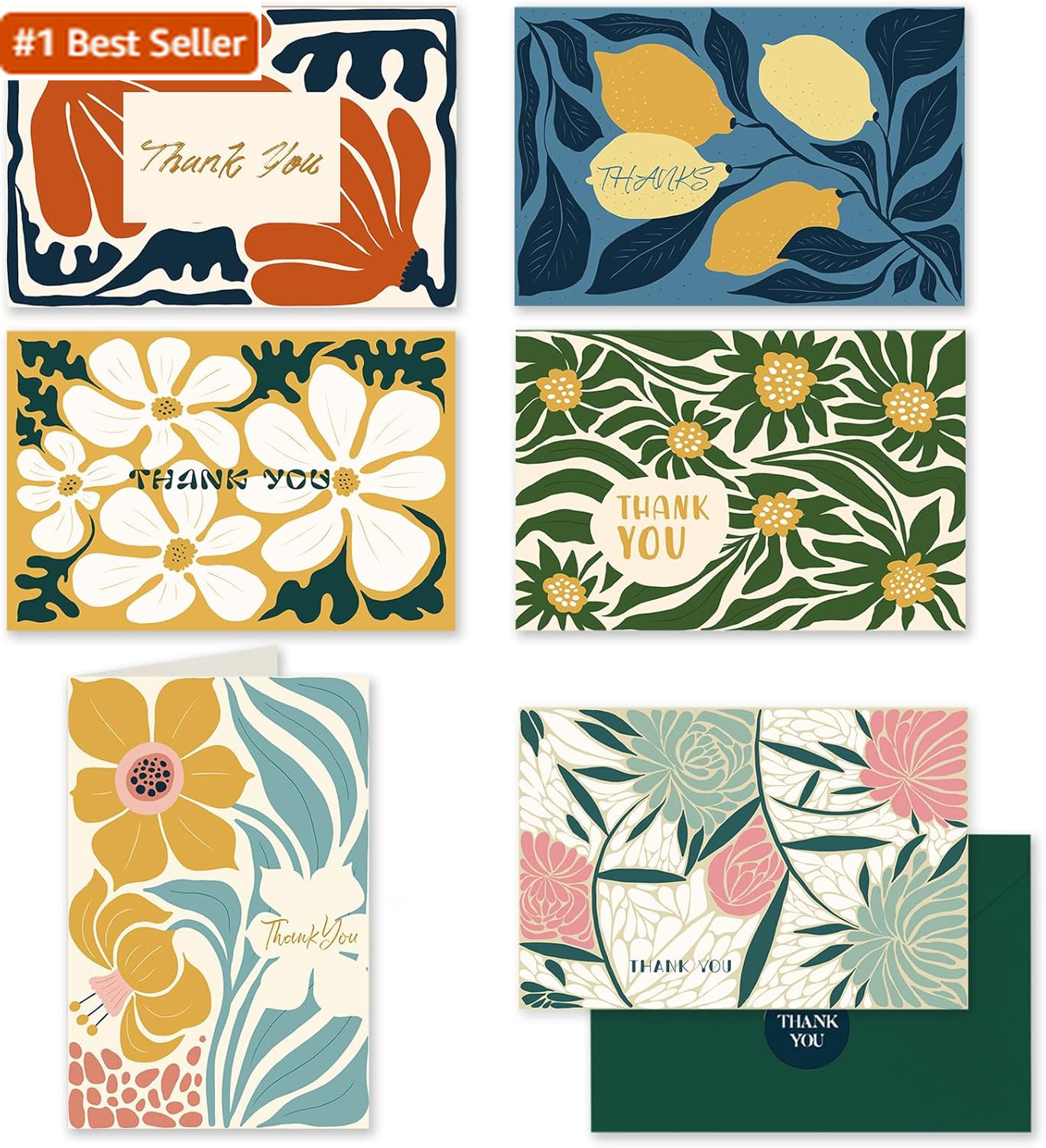 Qiqee Color Contrast Flower Thank You Cards Greeting Gift Cards for Handwritten