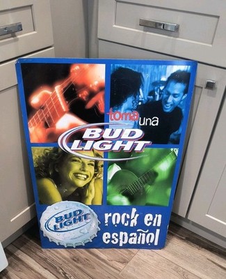 2001 BUD LIGHT TOMA UNA ROCK EN ESPANA TIN SIGN BAR METAL TACKER BUDWEISER 