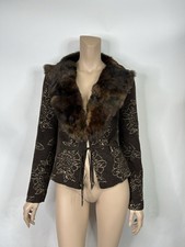 Vtg Roberto Cavalli Just Cavalli Brown Wool Fur Trim Cardigan M