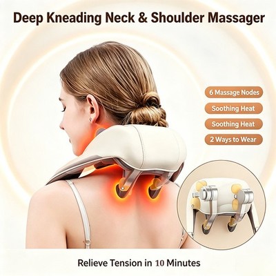 Shiatsu Back Neck and Shoulder Massager with Heat Deep Tissue 6D Kneading Pillow