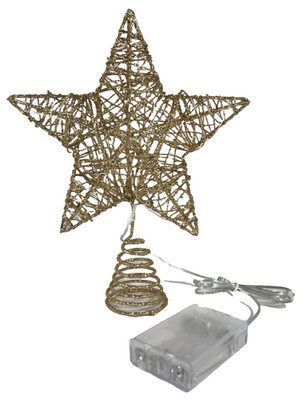 Gold Glitter Star Tree Topper 20 LED Lights Wrapped Metal Christmas Party Decor
