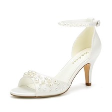 Pickshoes Pearl Heels Wedding Shoes for Bride Open Toe Bridal Ankle...