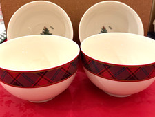 NEW Spode 4 CHRISTMAS TREE Holiday TARTAN 6" SOUP / RICE STACKING Bowl SET S 