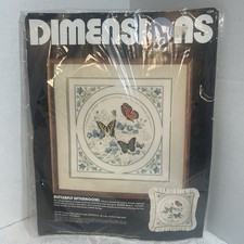 Vintage Dimensions crewel kit Butterfly Afternoons 1289 flowers 1985 opened