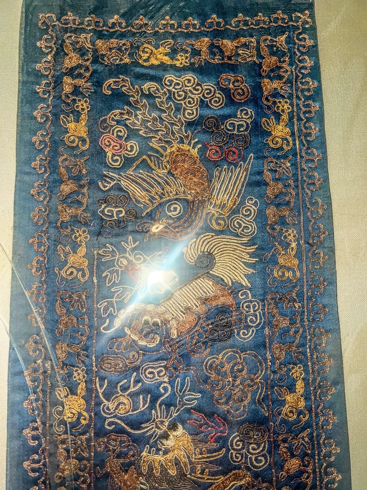 Blue Emperors Gown China 17th Century Gold Thread On Silk - Image 4 of 4