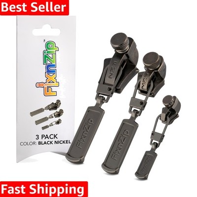 3-Pack Black Nickel Zipper Replacement Kit: Universal Fit for All Zipper Sizes
