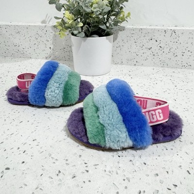 Baby UGG Fluff Yeah Slide in a rainbow colorway Size 7