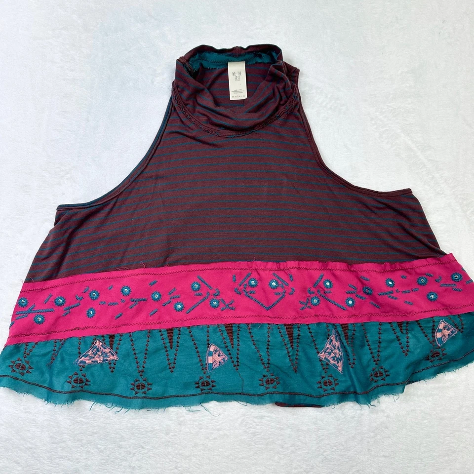 Camiseta sin mangas We the Free People North South a rayas pequeña boho bordada festival Foto 3 de 4