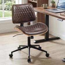 Walnut Bentwood Mid Back Armless Office Chair 1 Pack, Adjustable Height PU Le...