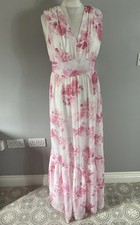 Celebration by Mohito white pink floral sleeveless maxi dress UK 8 10 party