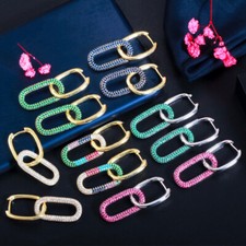 Simple Fashion Multicolored Cubic Zirconia U Shaped Long Dangle Hoop Earrings