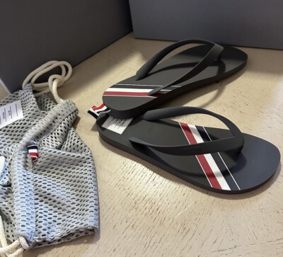 Thom Browne Striped Rubber Flip Flops Sandal Gray Size 10 US
