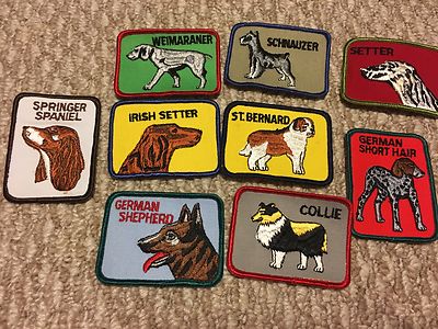 Vintage square dog breed patches, sew on you pick breed