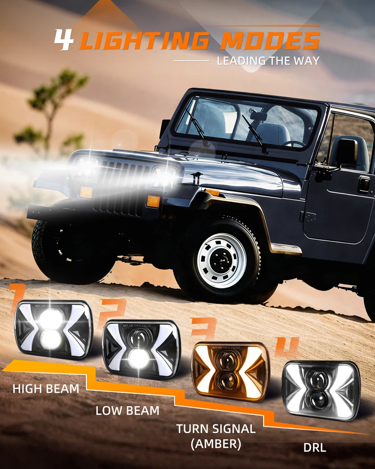 Par de faros LED 7x6" 5x7" para International Harvester 4700 4800 4900 8100 Foto 3 de 4