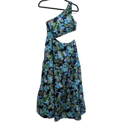 moon river one shoulder dress Moon River UO Womens Floral Dani Cut Out One Shoulder Maxi Dress Size L  Blue