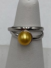 925 Yellow Pearl Ring Sterling Silver 5.5 Adjustable Modernist