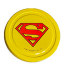 Superman Skippy Peanut Butter Measuring cup Jar Metal Logo on Lid 1944 Vintage