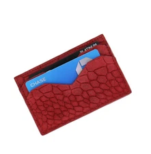 Caracas Red Genuine Suede Leather Credit Card Case Wallet