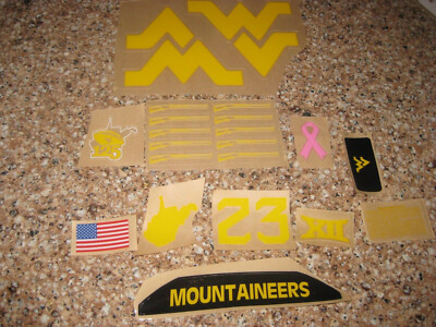 West Virginia Mountaineers full size football helmets 3M vinyl decals Yellow
