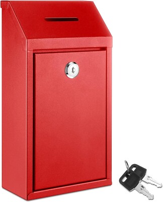 Metal Donation Box Collection Box Safe Suggestion Box with Lock Wall Mounted Mai
