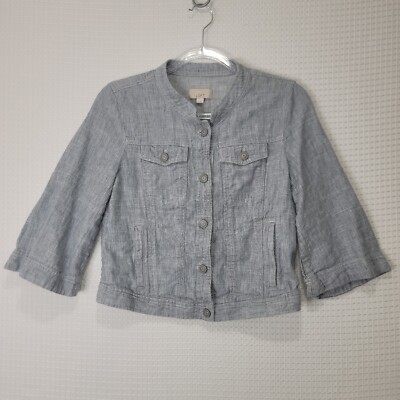 VTG EUC Women's Small LOFT ANN TAYLOR Blue Linen/Cotton Lined Denim Jacket 