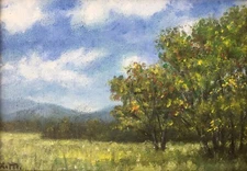 LATE SUMMER PASTORL - original framed 5X7 oil landscape painting by K. McDermott