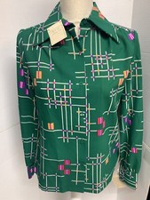 Vintage Vera Blouse Size 10 Dark Green Hang Tag Good Clean Condition