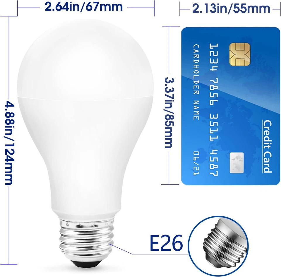 A21 LED 100W Equivalent 13W 1500LM E26 6500K Base Cold White Light Bulbs 4 Pack - Image 3 of 4