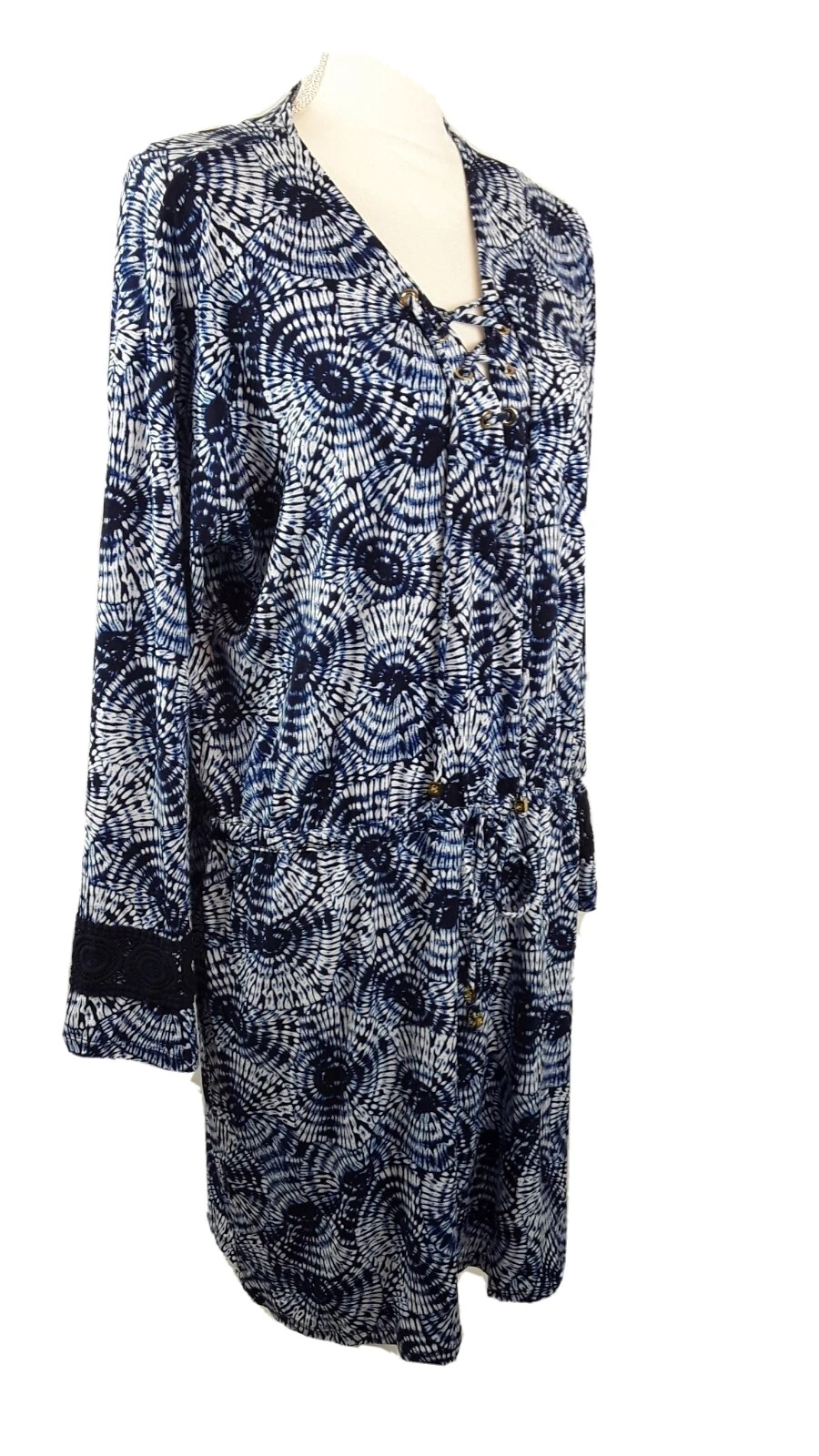 Abito donna Michael Kors copricostume da spiaggia maniche lunghe blu elastico in vita tg XL