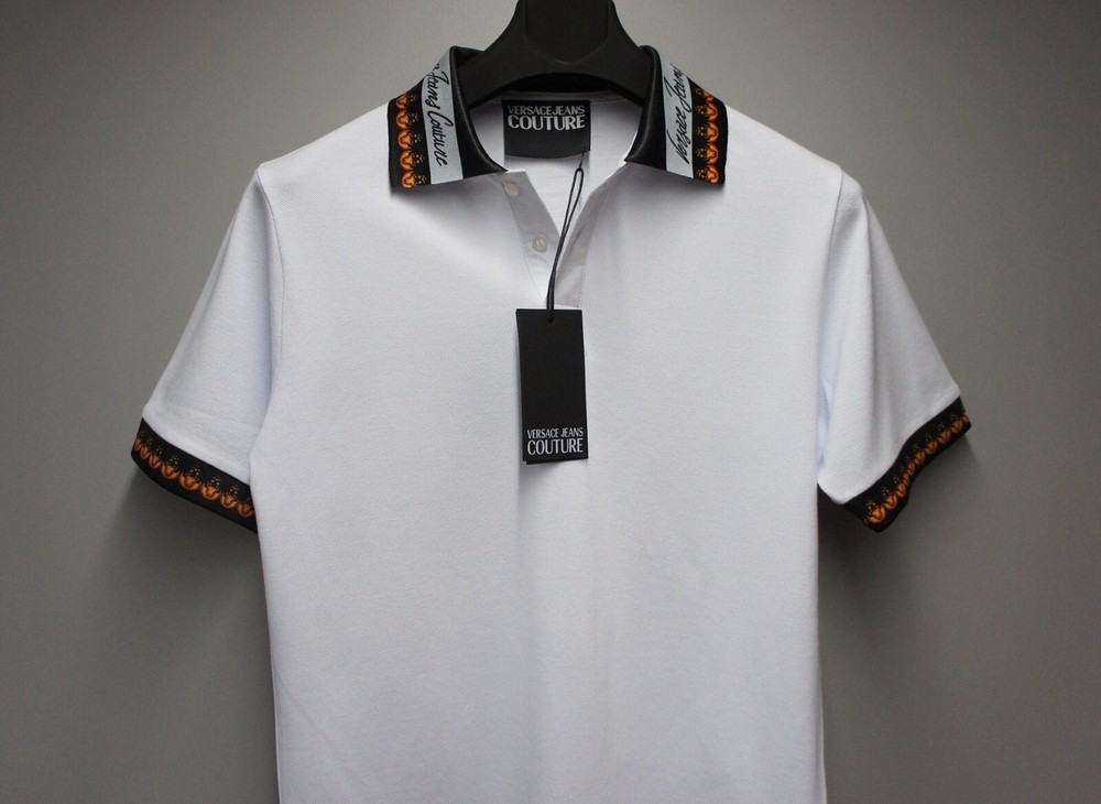 Small Size - Original VERSACE JEANS COUTURE CONTRAST-TRIM WHITE POLO SHIRT