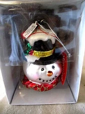 DEPARTMENT 56 MERCURY GLASS HANDPAINTED SNOWMAN HEAD ORNAMENT NEW IN BOX